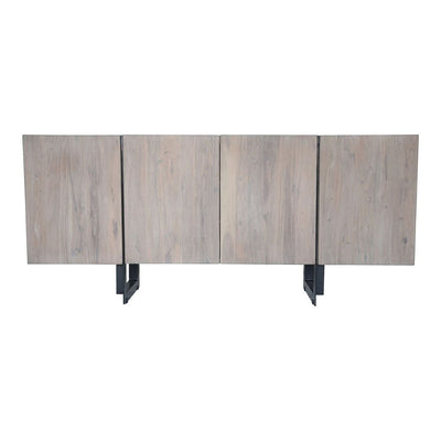 Modern Pale Gray Acacia and Iron 64" Storage Credenza
