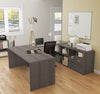 Modern U-Shaped Office Desk in Bark Gray with Credenza