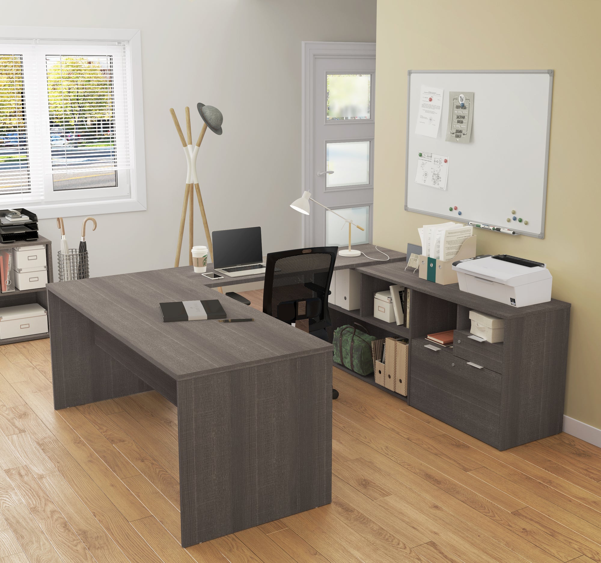 Gray u shaped desk discount