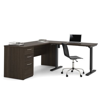 71" Dark Chocolate Single Pedestal Desk with Standing Desk Section