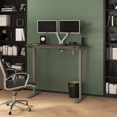 48" Twin Monitor Adjustable Desk in Bark Gray/Light Gray