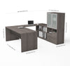 71" X 88" U-Shaped Desk in Bark Gray with Frosted Hutch