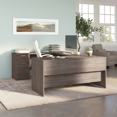 65" Gray Maple U-Shaped Desk