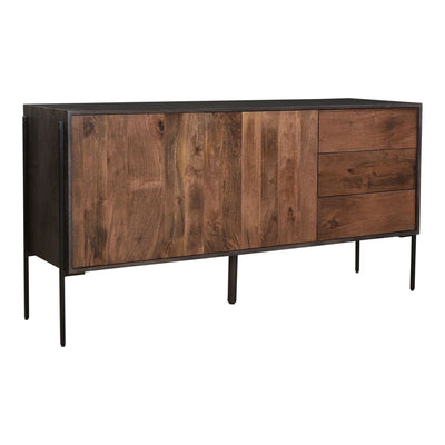 Mango Wood and Iron Storage Credenza in Light and Dark Brown