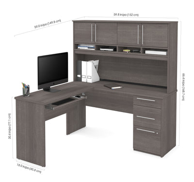 60" L-Shaped Desk with Hutch and Extra Storage in Bark Gray