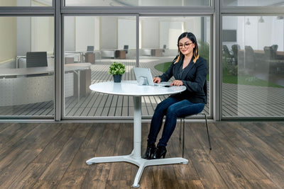 Classic 31" Round White Meeting Table w/ Pneumatic Lift