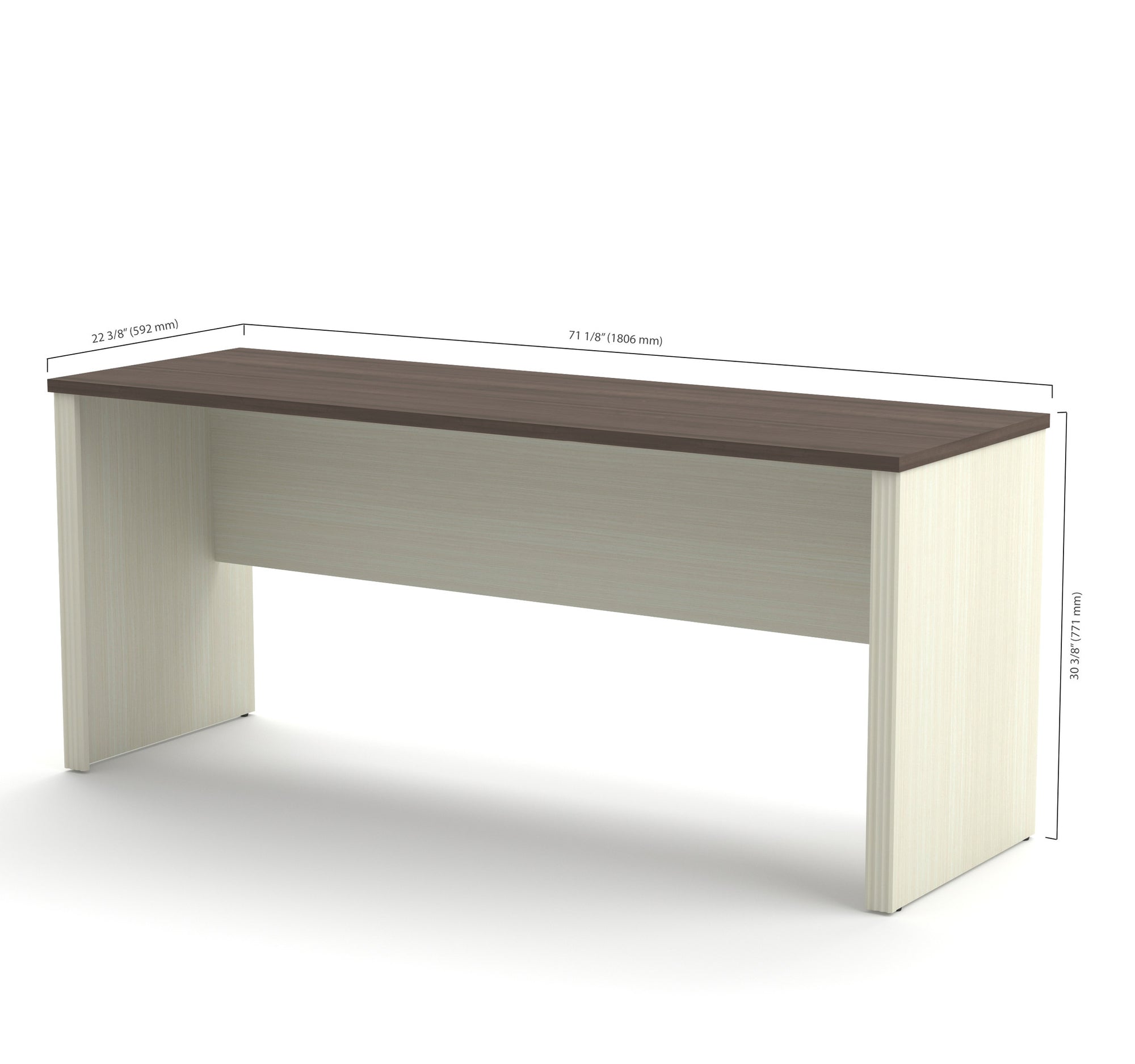 71" Narrow Desk in White Chocolate & Antigua Finish