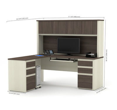 Premium L-shaped Desk with Hutch in White Chocolate & Antigua