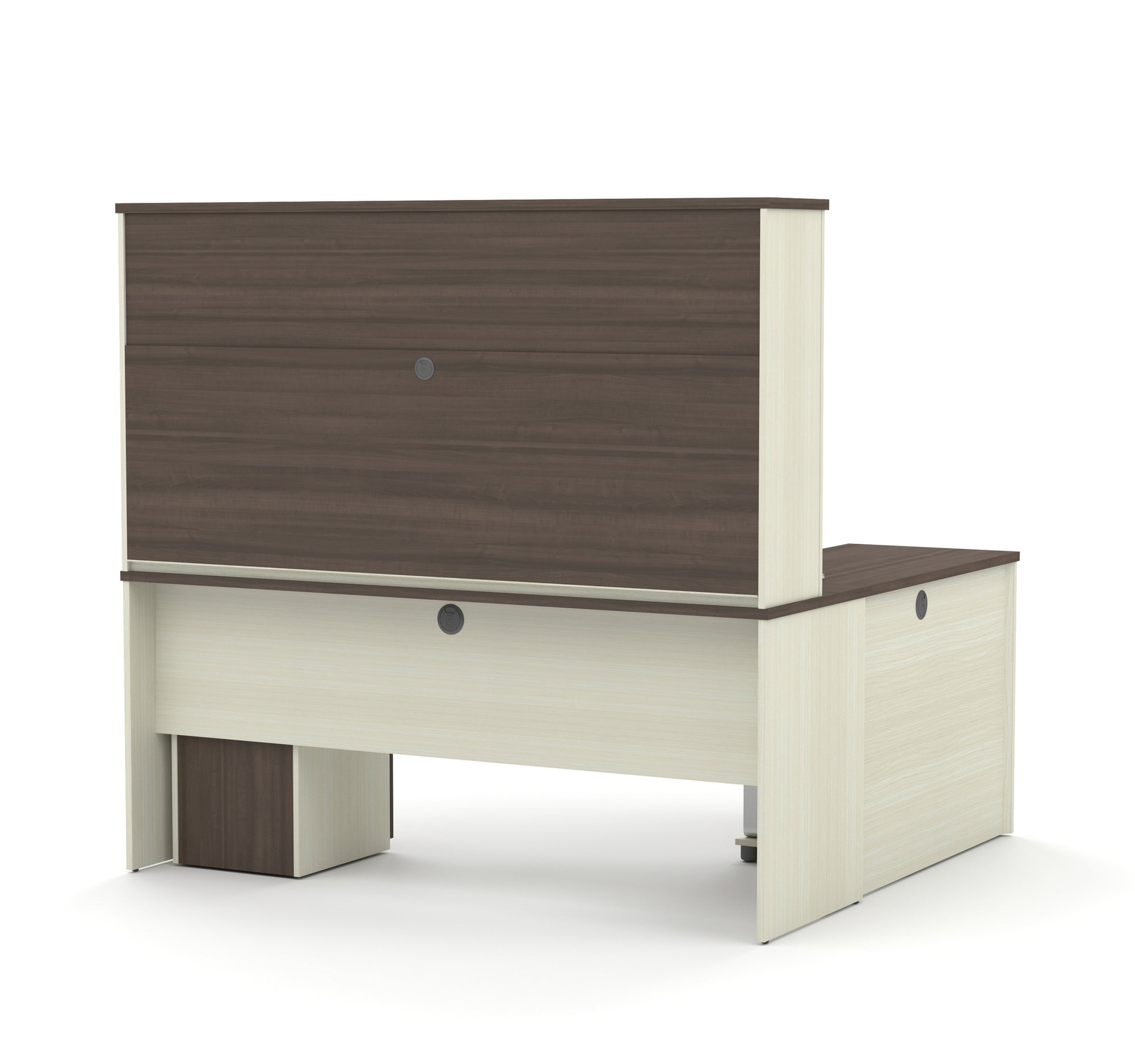 Premium L-shaped Desk with Hutch in White Chocolate & Antigua