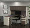 Premium L-shaped Desk with Hutch in White Chocolate & Antigua