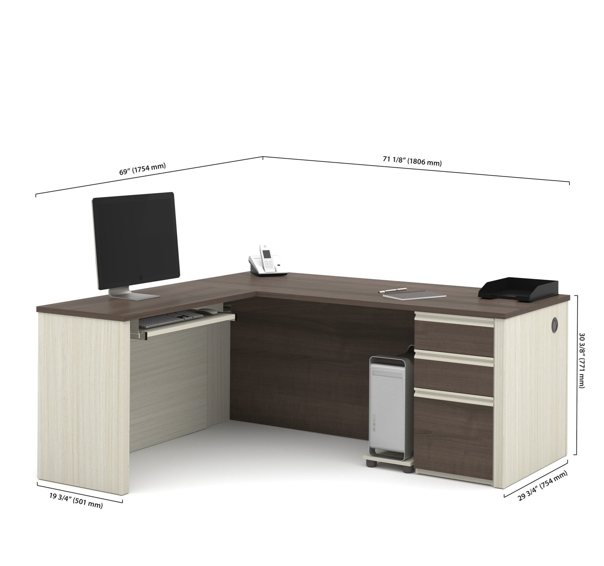 White Chocolate & Antigua Premium L-shaped Desk