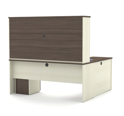 L-shaped Desk with Hutch in Modern White Chocolate & Antigua