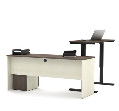 White & Antigua Single Ped Desk & 48" Height-Adjustable Side