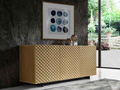 70" Gloss Gold Credenza with Textured Front