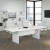96" X 42" Boat-Shaped White Conference Table with Wood Base