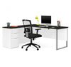 71" x 69" Single Pedestal L-shaped Desk in White & Deep Gray