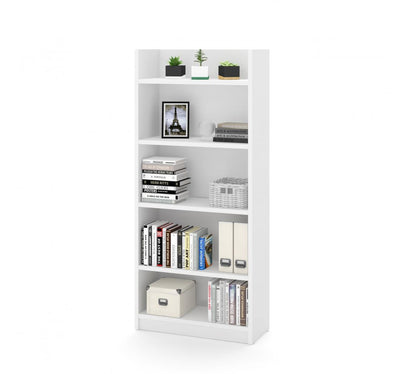 Modern L-Shaped Desk in Bark Gray & White with Integrated Shelves