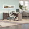 65" L-Shaped Desk in Gray Maple with File Cabinet