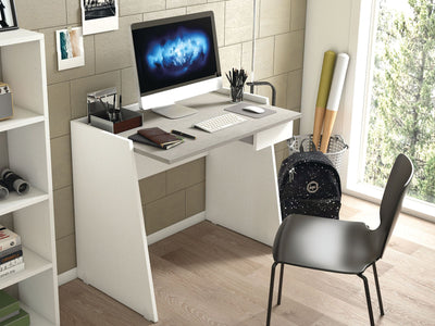 35" Petite White/Concrete Finish Desk with Drawer