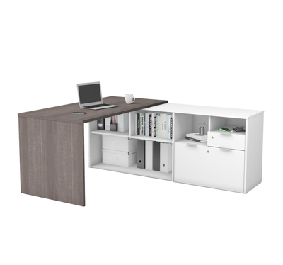 71" L-Shaped Bark Gray and White Office Desk with Storage