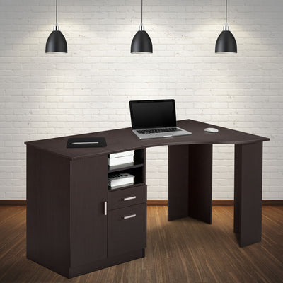 51" Espresso Corner Desk with Large Cabinet
