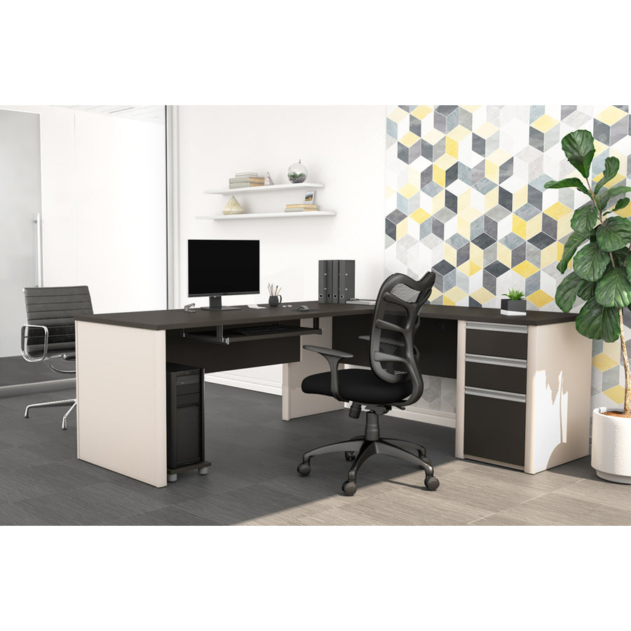 Modern 71 L-Shaped White & Cement Office Desk w/ Drawers
