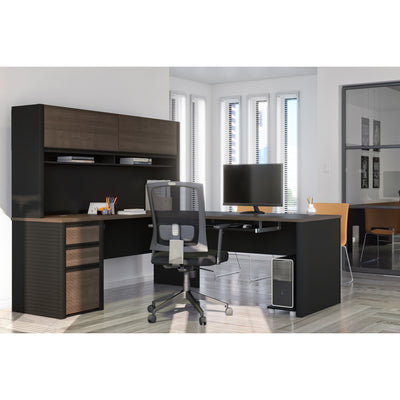 71" x 83" L-shaped Desk with Included Hutch in Antigua and Black