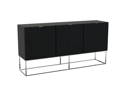 Dark Gray Oak High Gloss Lacquer 71" Credenza with Stainless Base
