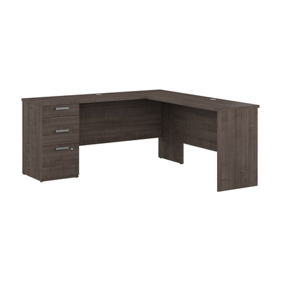 65" L-Shaped Desk in Gray Maple with File Cabinet