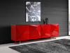 Modern 94" Red Storage Credenza w/ Glass Top