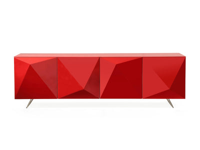 Modern 94" Red Storage Credenza w/ Glass Top