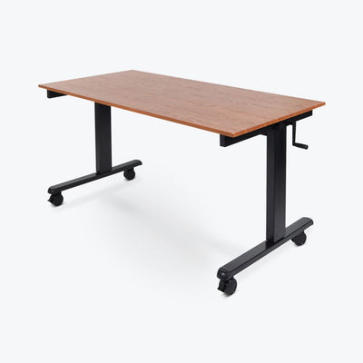 59" Sit-Stand Teak Office Desk w/ Wheels