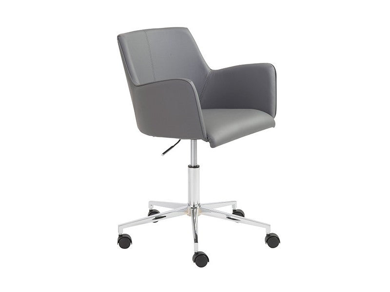 Contemporary Gray Office Chair with Unique Arms & Chrome Base