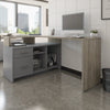 56" X 44" Unique Petite Corner Desk with Credenza in Walnut Gray & Slate