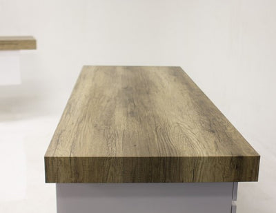 78" Rustic Brown Oak & White Lacquer Credenza with Glass Legs