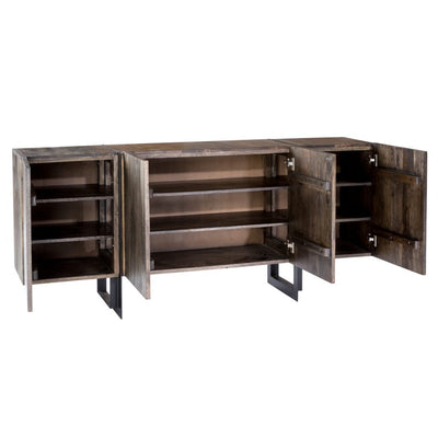 64" Solid Mango Wood & Iron Modern Storage Credenza