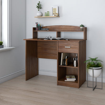 41" Desk with Raised Shelf & Underdesk Storage in Oak