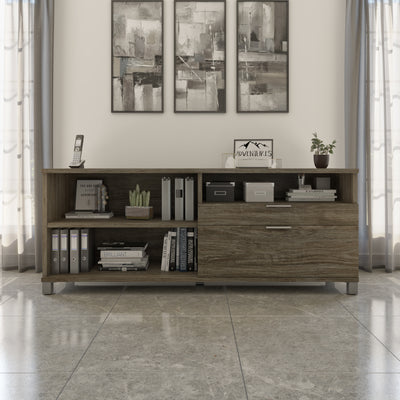 Modern 71" Credenza with File Drawer in Walnut Gray