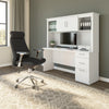 66" Modern White Desk with Hutch and Built-in File