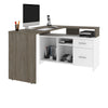 56" X 44" Unique Petite Corner Desk with Credenza in Walnut Gray & White
