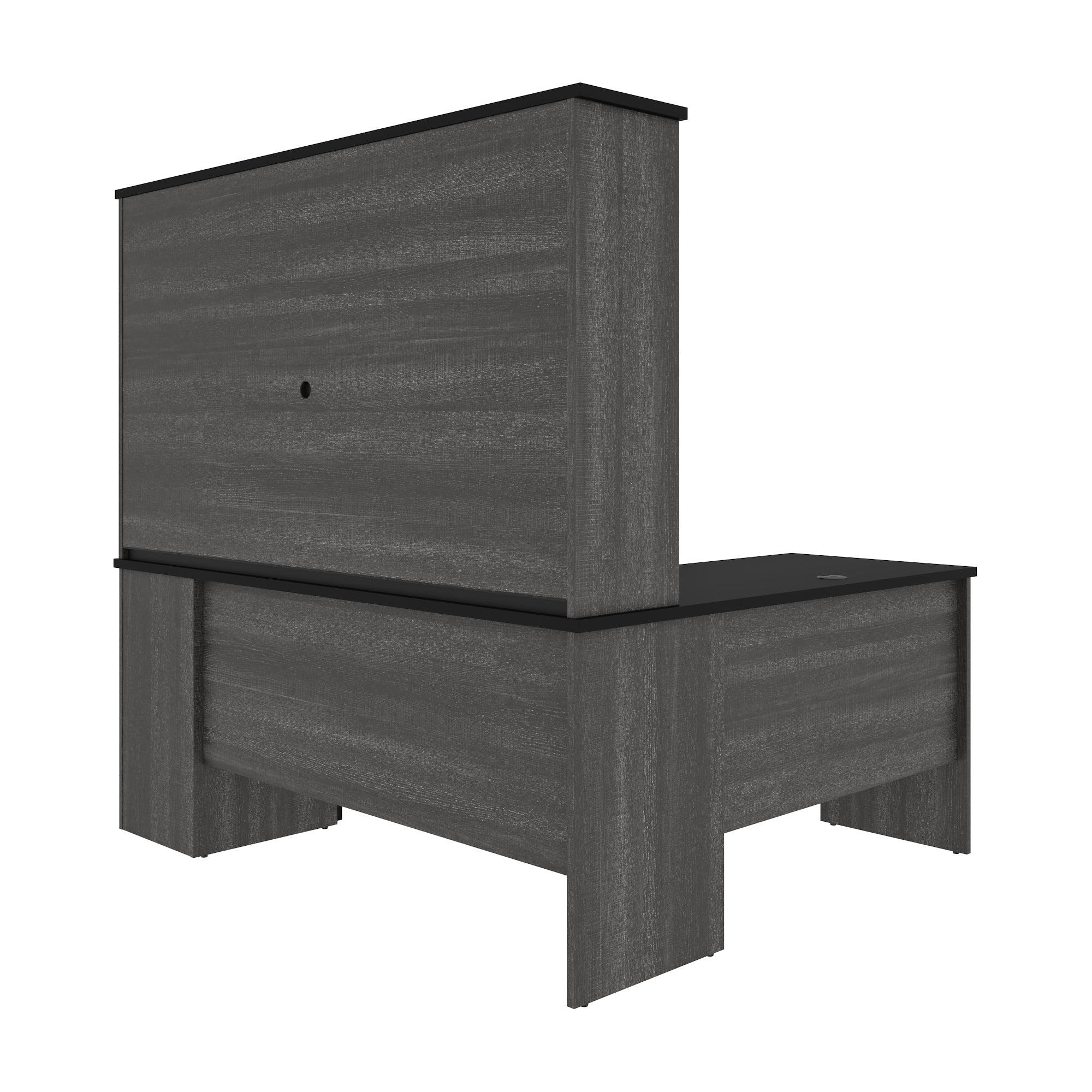 Bark Gray & Black Modern L-shaped Desk with Hutch