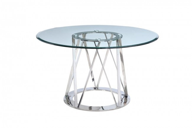 Round 51" Glass Meeting Table with Polished Stainless Steel Base