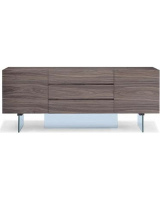 Modern Walnut 79" Storage Credenza with Glass Legs