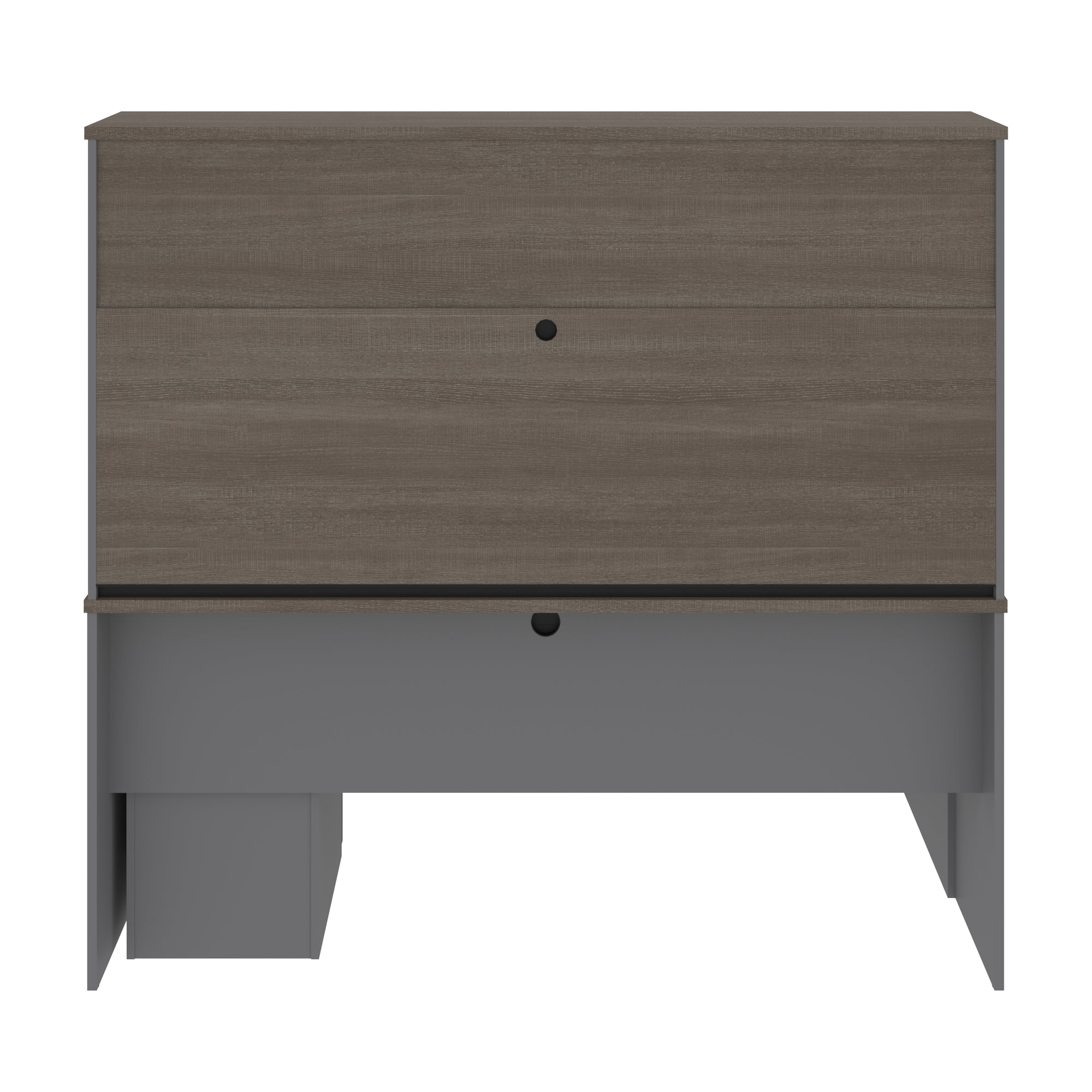 Premium L-shaped Double Pedestal Desk with Hutch in Bark Gray and Slate
