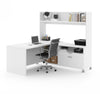 White 71" x 71" L-Shaped Office Desk with Hutch