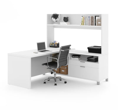 White 71" x 71" L-Shaped Office Desk with Hutch