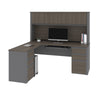 Premium L-shaped Desk with Hutch in Bark Gray and Slate