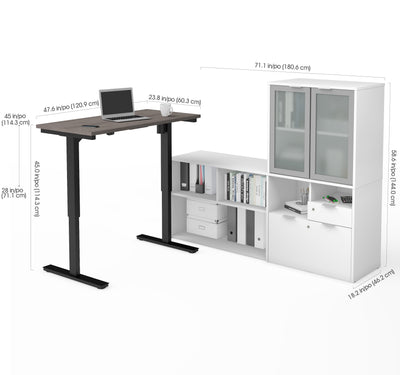 2-Piece Set - Standing Desk and Credenza with Hutch in Bark Gray and White