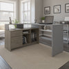 56" X 44" Unique Petite Corner Desk with Credenza in Slate & Walnut Gray