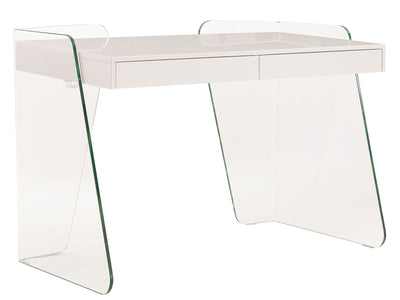 Glass-sided Office Desk with White Top and Inset Drawers